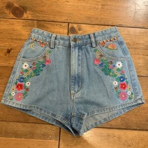Spell & The Gypsy Embroidered Denim Shorts